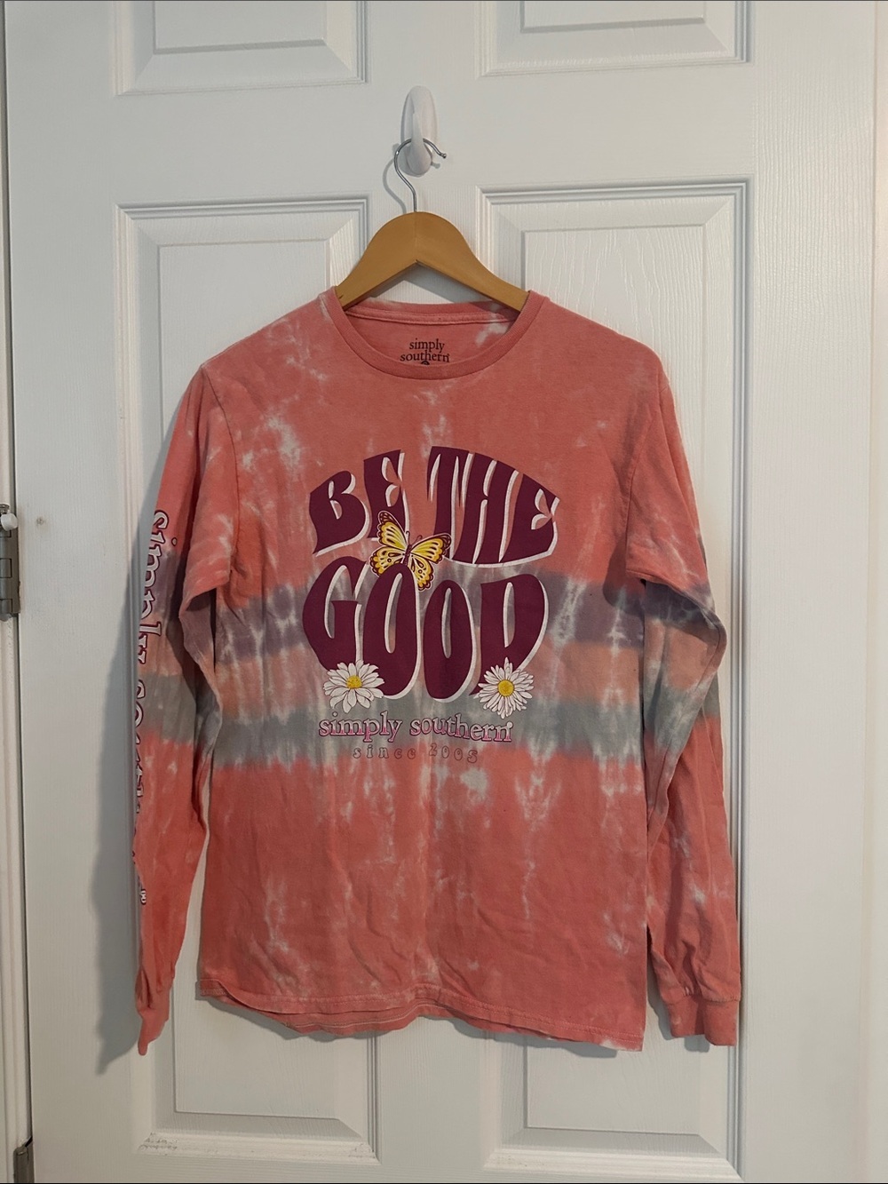 Simply Southern Coral Tie-Dye "Be The Good" Long Sleeve Tee